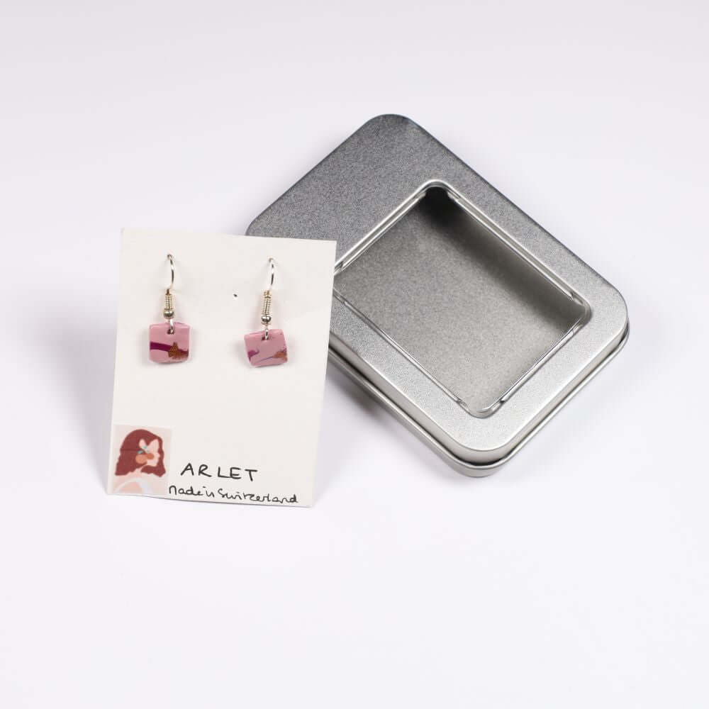 Pendants d'oreilles Carrés Roses