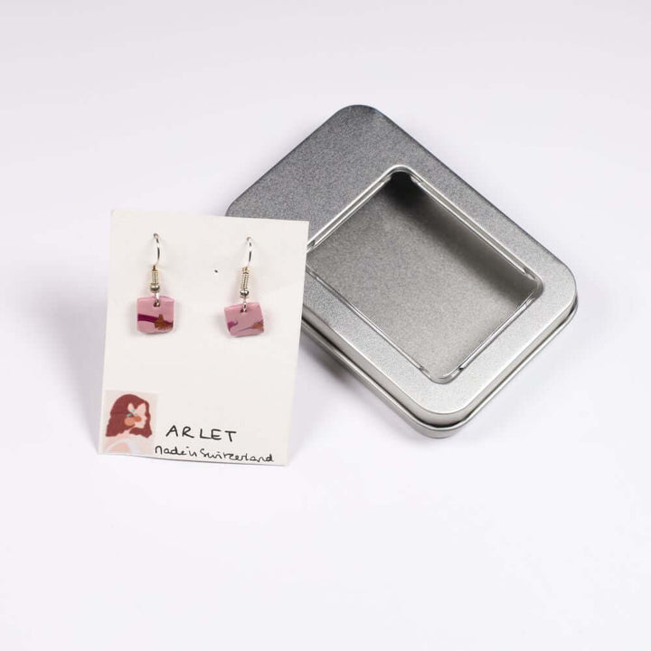 Pendants d'oreilles Carrés Roses