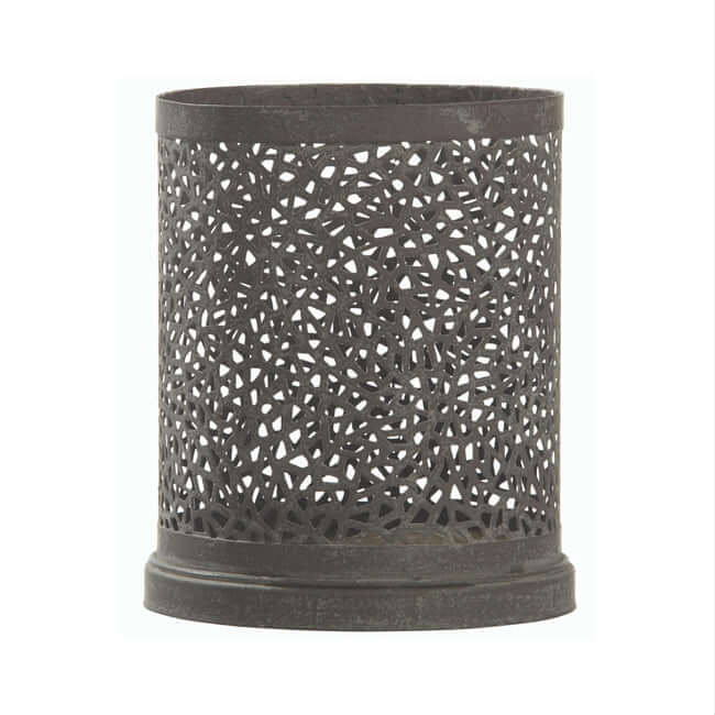 Large metal hurricane candle holder.