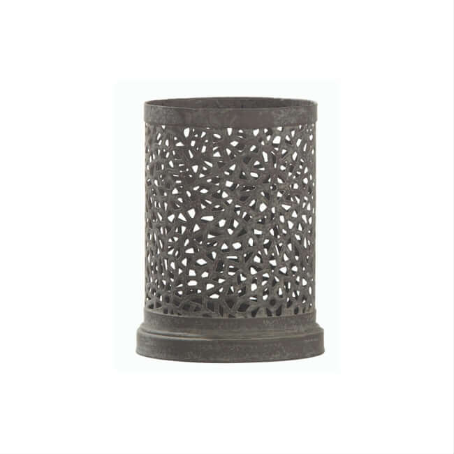 Small metal hurricane candle holder.