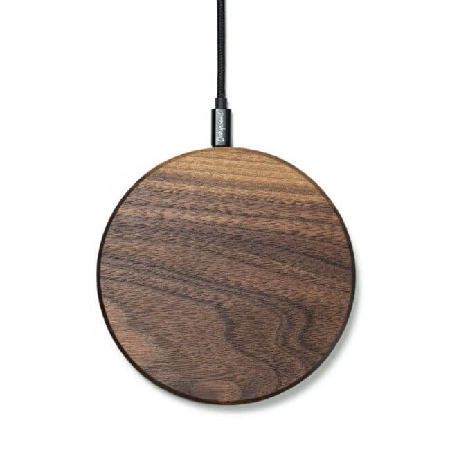 Walnut wireless charging pad.