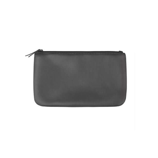 Gray PU leather zipper pouch.