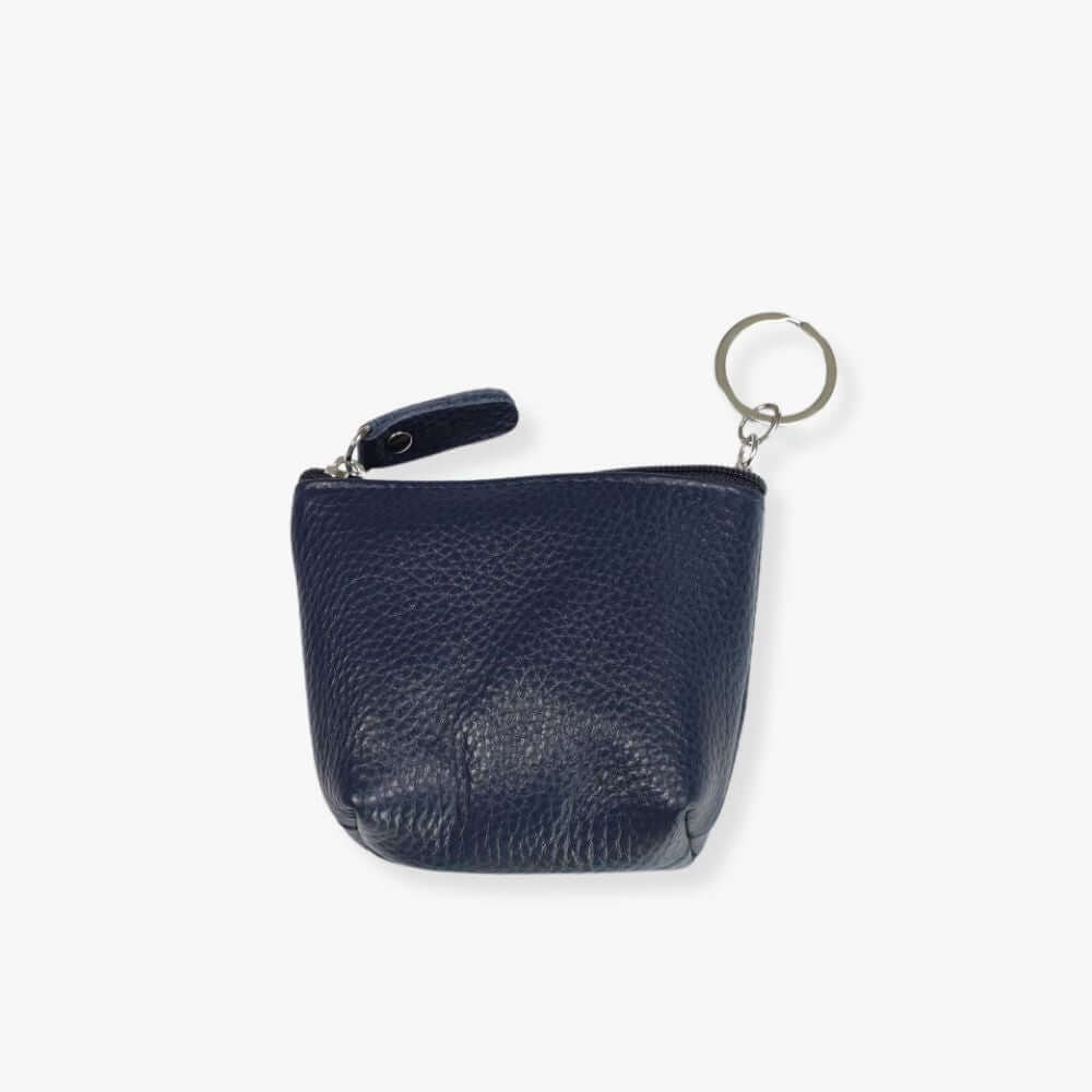 Blue pebbled leather key pouch.