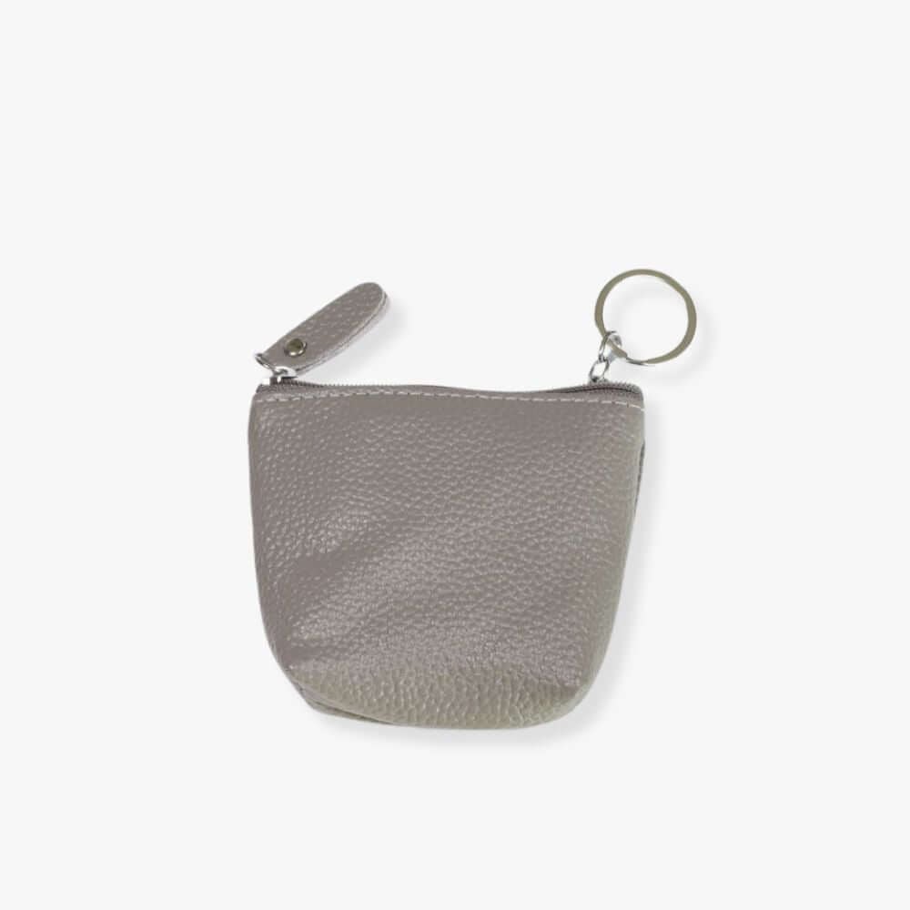 Taupe pebbled leather key pouch.