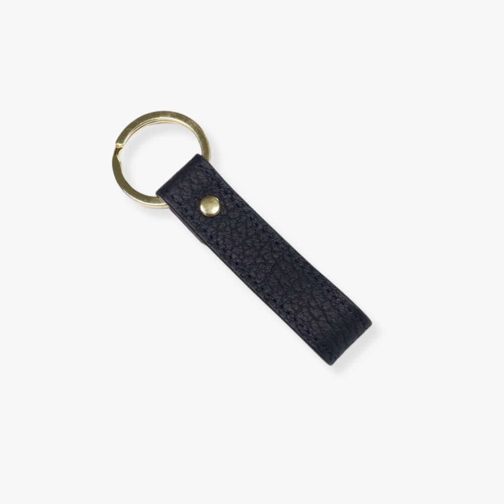 Loop Key fob with a blue pebbled leather strap and a golden ring