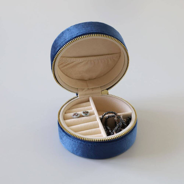 Round Velvet Jewelry Box - Blue