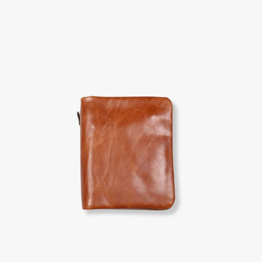 Brown leather wallet for men with a zip pocket on the back