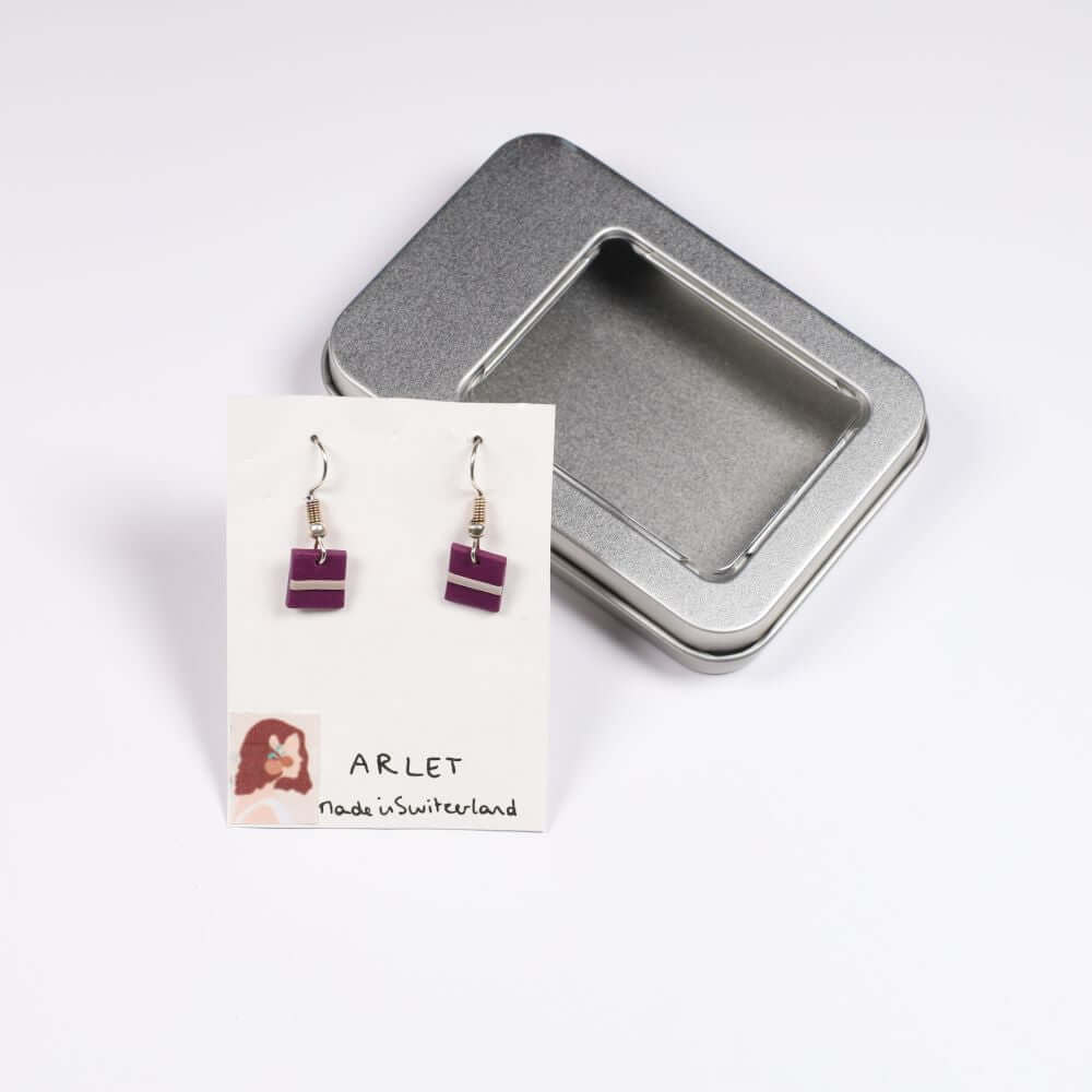 Square Violet Pendant Earrings