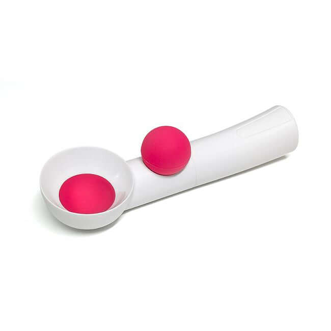 White ice cream scoop with a pink ball trigger.