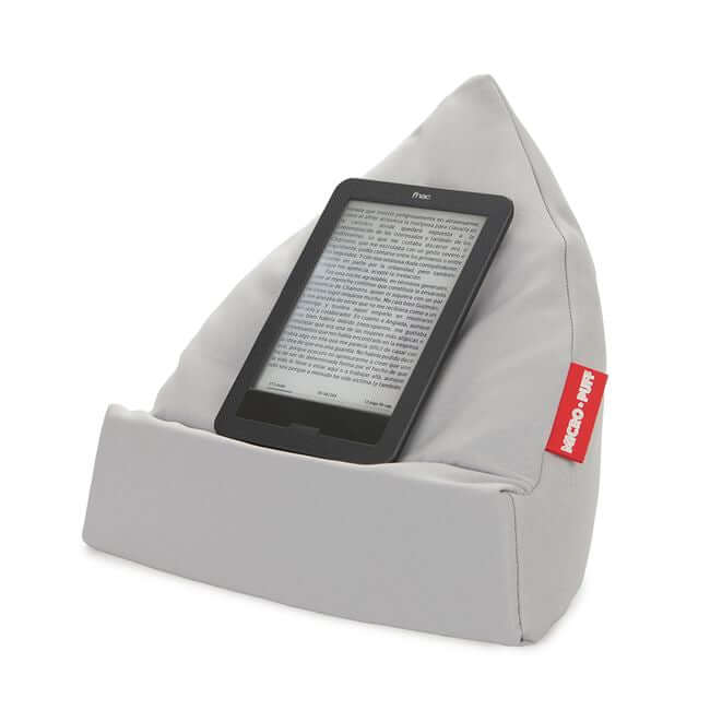 Light gray pillow stand for tablets, shown with an e-reader.