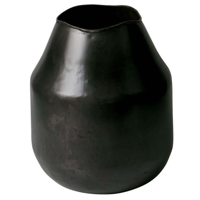 Black metal vase: close-up view