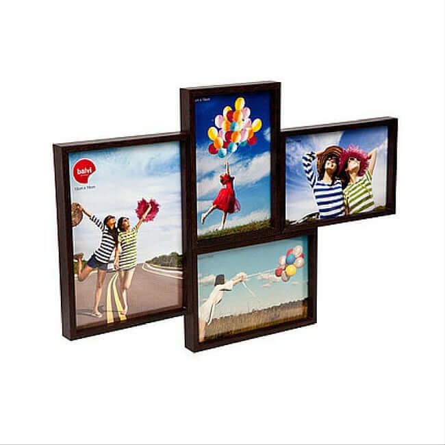 Brown collage picture frame with 4 openings.