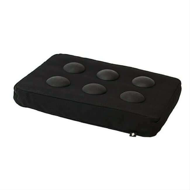 Black laptop cushion with 6 silicone pads that prevent the laptop from overheating.