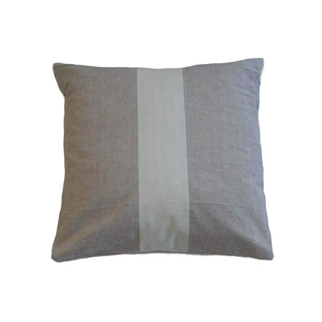 Gray throw pillow with a green middle stripe.
