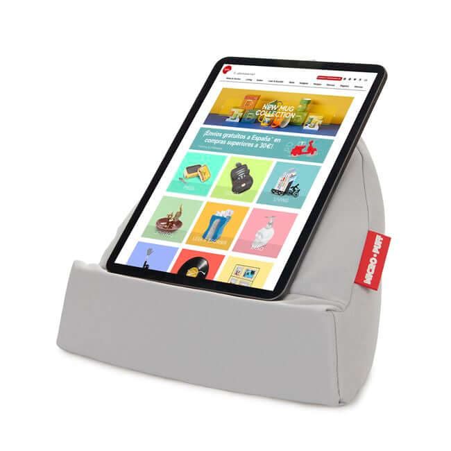 Light gray pillow stand for tablets, shown with a tablet.