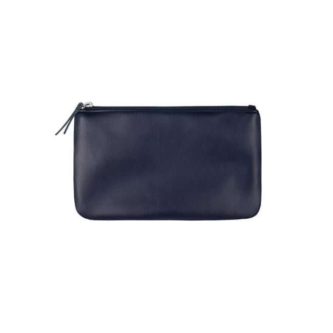 Blue PU leather zipper pouch.