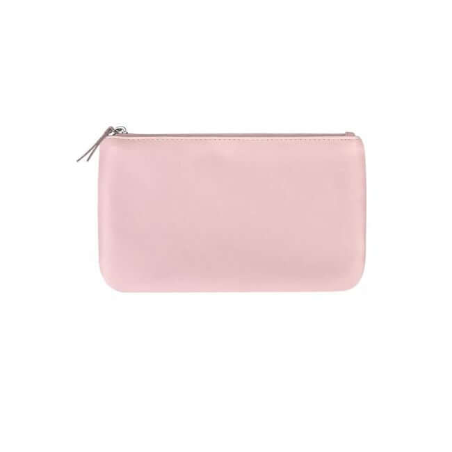 Pink PU leather zipper pouch.