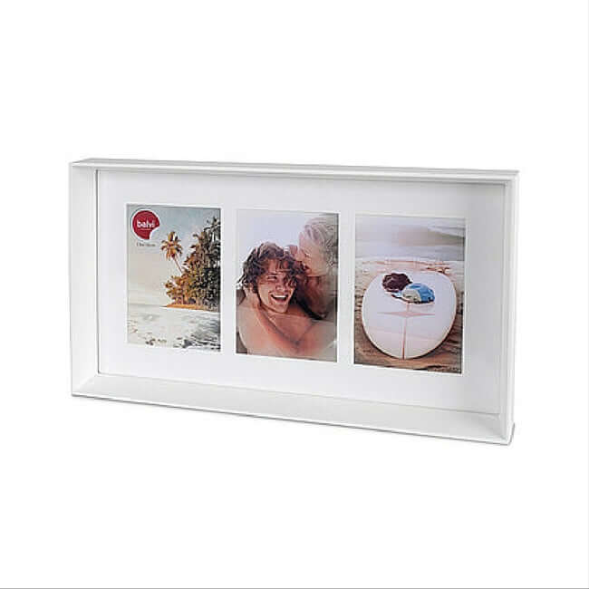 White picture frame with 3 openings.